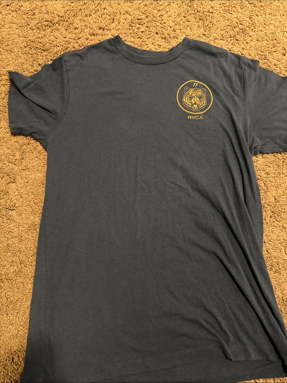 RVCA Navy Tee with Yellow Tiger Chest Print